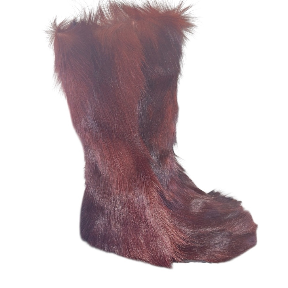 Création Janpe vintage red goat fur yeti boots rare made in France est. size 8